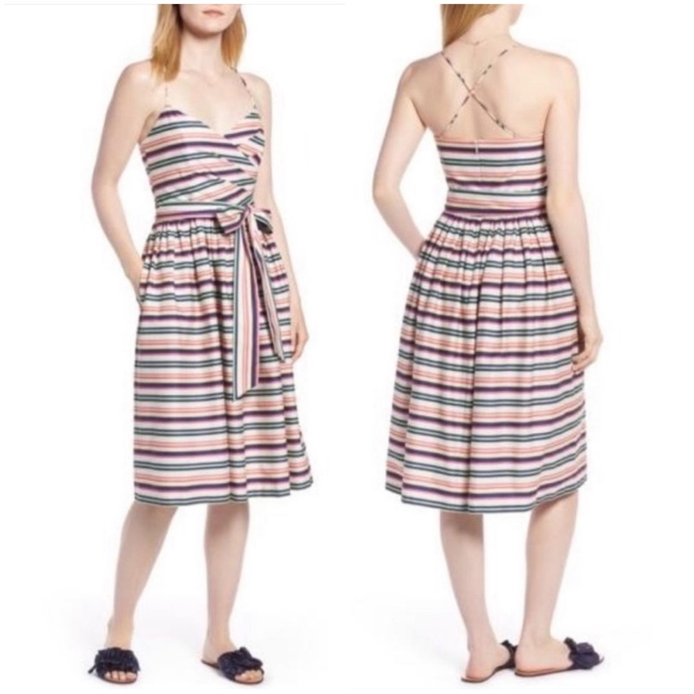 •1901• Nordstrom Striped Strappy Sleeveless A-Line Belted Midi Dress Size‎ 10